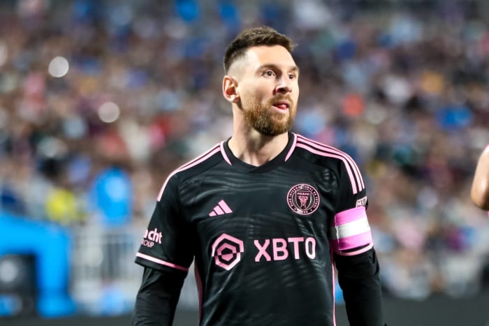 Lionel Messi pictured playing for Inter Miami against Charlotte FC in October 2023